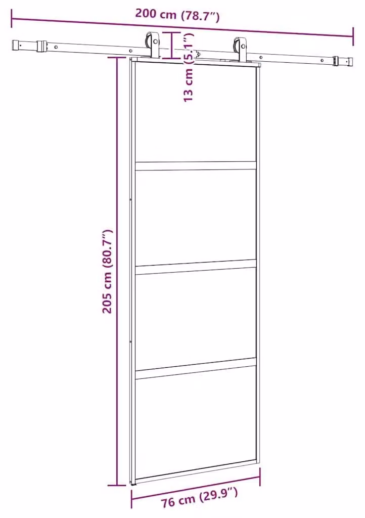 vidaXL Schuifdeur met beslag, zwart, 76 x 205 cm, veiligheidsglas