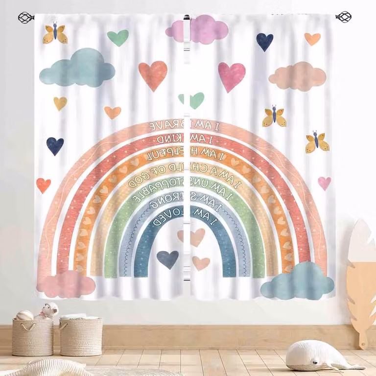 Pastel Regenboog Gordijnen voor Kinderkamer en Slaapkamer, Multicolor, B: 53 cm, H: 114 cm
