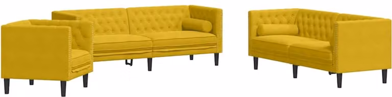 vidaXL Chesterfield 3-delige loungeset met bolsters in geel fluweel