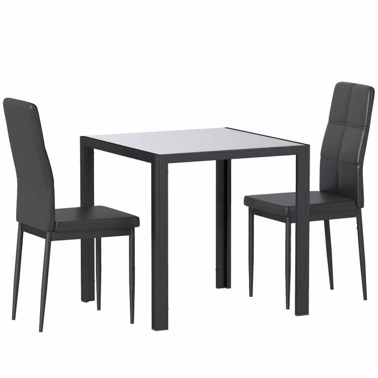 HOMCOM Eetgroep 3-delig met tafel en 2 stoelen, industrieel design, zwart, B/D/H: 75 x 75 x 75 cm
