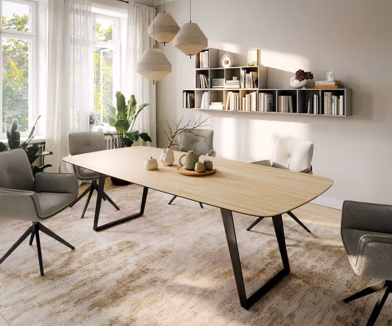 DELIFE Eettafel Edge Boot met Keramisch Laminam Sabbia Blad, Eikenkleur en Zwart Metalen Onderstel, B/D/H: 260 x 120 x 77 cm