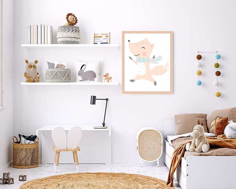 home24 Fox Baby wanddecoratie met illustratie, meerdere kleuren, 43 x 53 cm