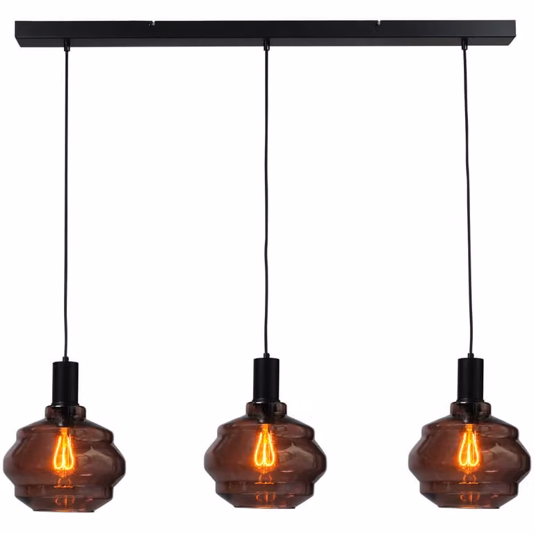 Masterlight Porto VII 3-lichts hanglamp - zwart - rood transparant glas - H 150 x B 100 x D 24 cm