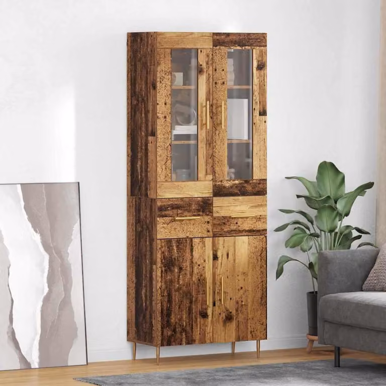 vidaXL Hoge kast met glazen deuren van gerecycled hout, 2 stuks, B/D/H: 69,5 x 34 x 180 cm
