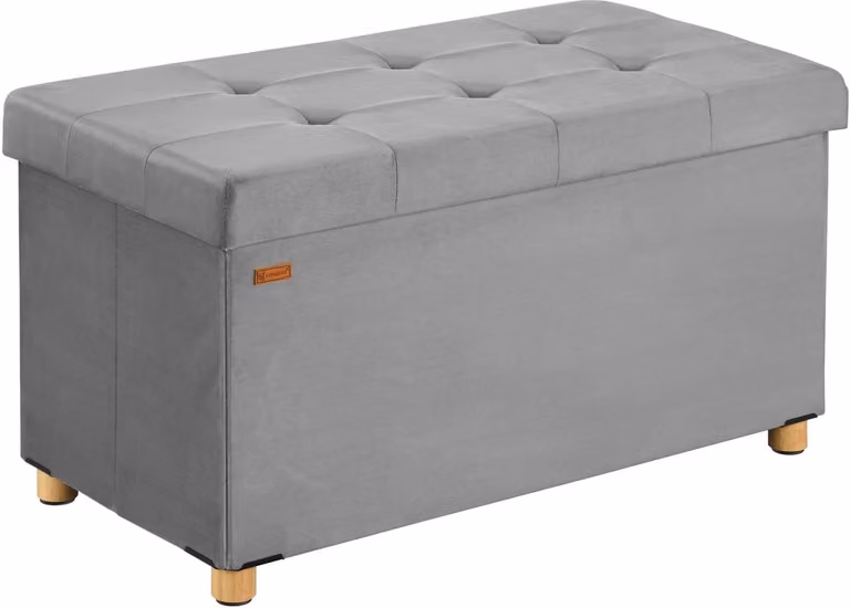 Casaria Opbergbank in grijs fluweel met houten poten, opvouwbaar, B: 76 cm, D: 38 cm, H: 42 cm