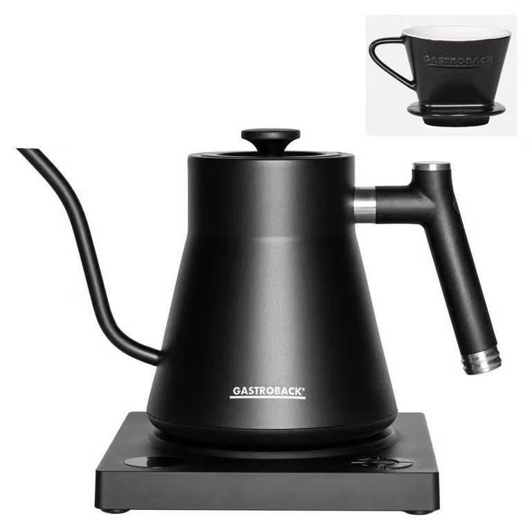 Gastroback Design 42329 Waterkoker, 1 liter, 1200 watt, zwart, met instelbare thermostaat en waterniveau-indicator