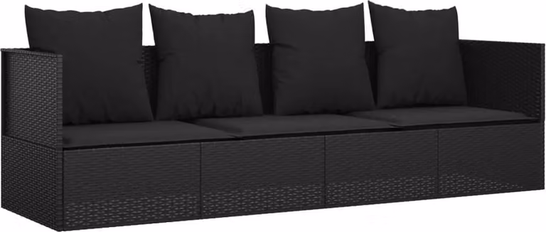 vidaXL Buitenloungestoel met kussen, zwart, polyrotan