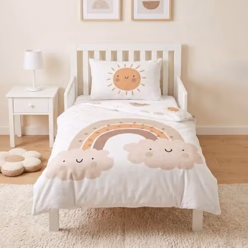 Kinderbeddengoed Little Sunrise Flanel 100% Katoen Dekbedovertrek en Kussensloop - Wit, Roze, Paars, Turquoise - B/D/H: 135 x 100 cm en 40 x 60 cm