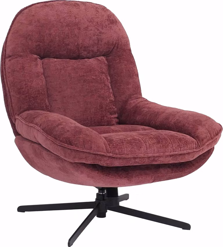 Mendler Relaxfauteuil HWC-P32 met Nosag-vering en draaibaar metalen frame, chenille stof, bessenkleur