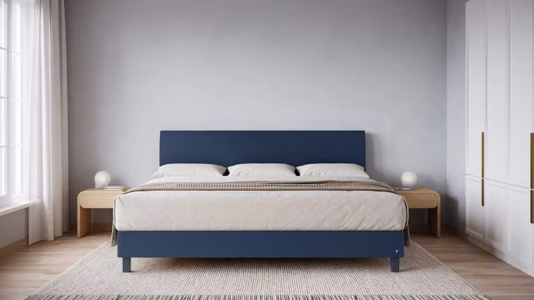 BRUNO Familiebed Blauw met Pocketveren en Massief Hout B: 240 cm, D: 200 cm