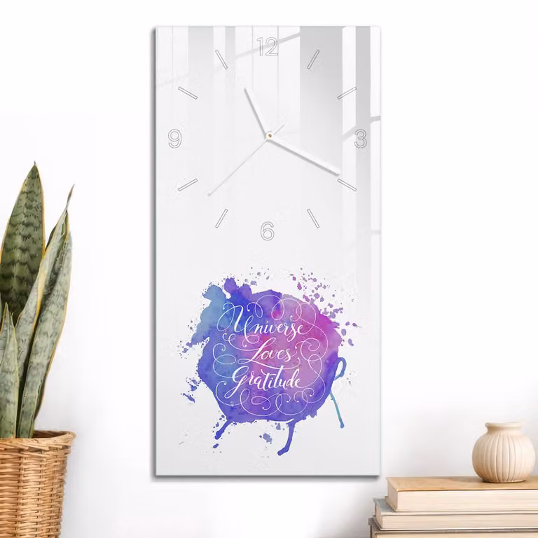 ArtPrintCave Paarse Glazen Wandklok met Kleurrijk Citaat - B/D/H: 60 x 30 cm