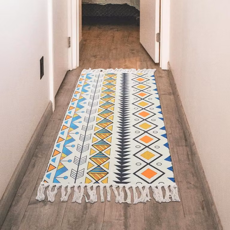 Vintage Bloemig Laagpolig Tapijt - Rechthoekige Loper voor Hal, Slaapkamer of Keuken