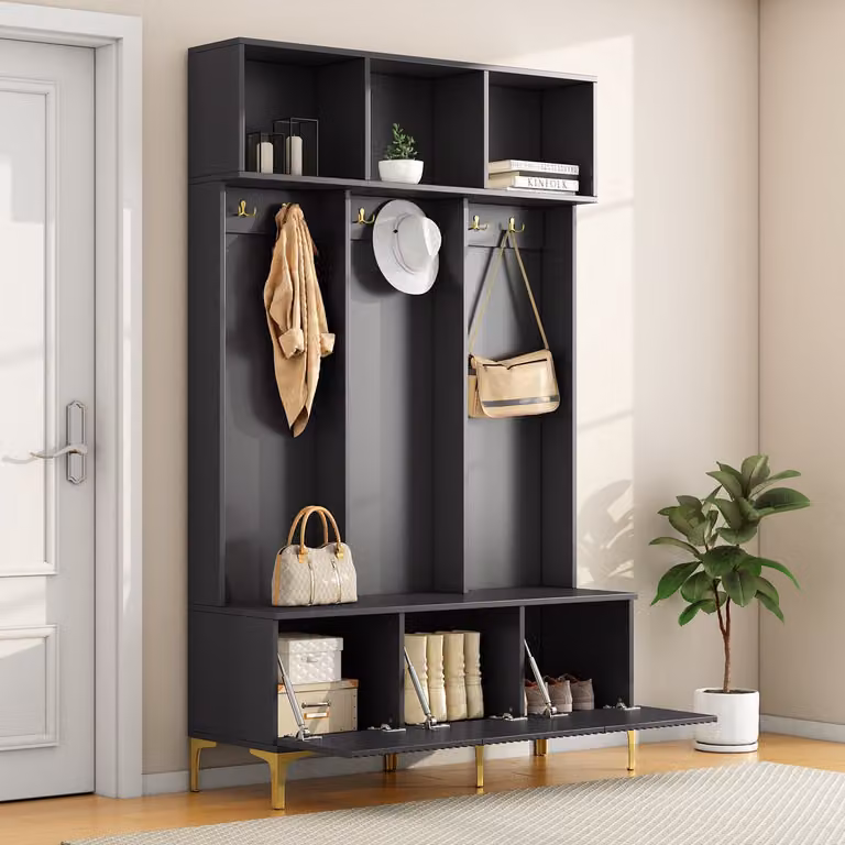 Merax Garderobeset met bankje en open opbergruimte, wit, B/D/H: 120 x 40 x 191,5 cm