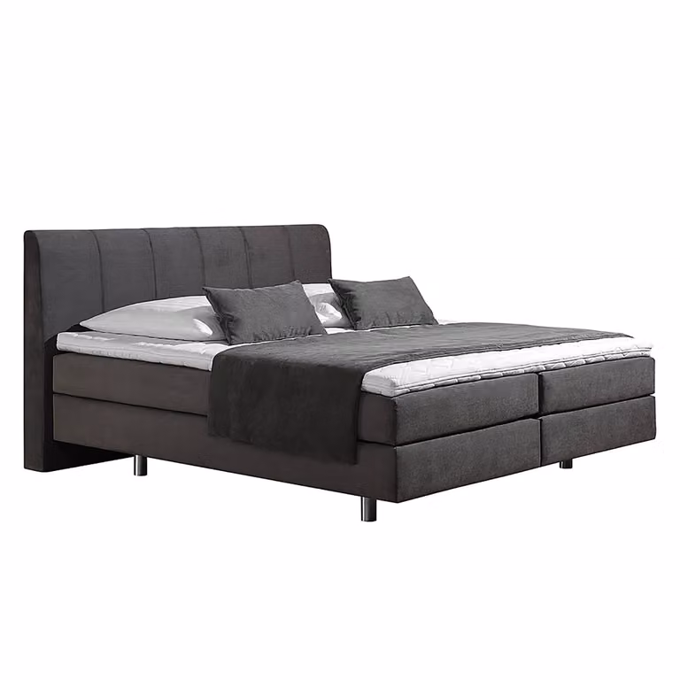 home24 Boxspring Baila 180 x 200 cm grijs/antraciet geweven stof met H2 pocketveringmatras