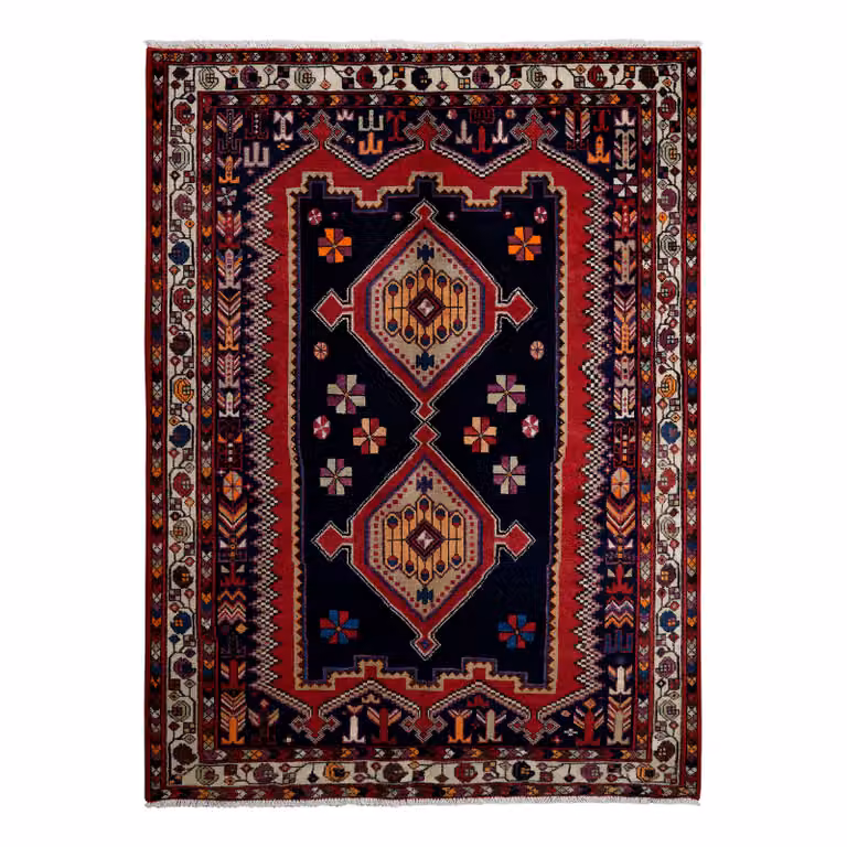 home24 Afshar Laagpolig vloerkleed blauw wol B/D/H: 144 x 199 x 1 cm