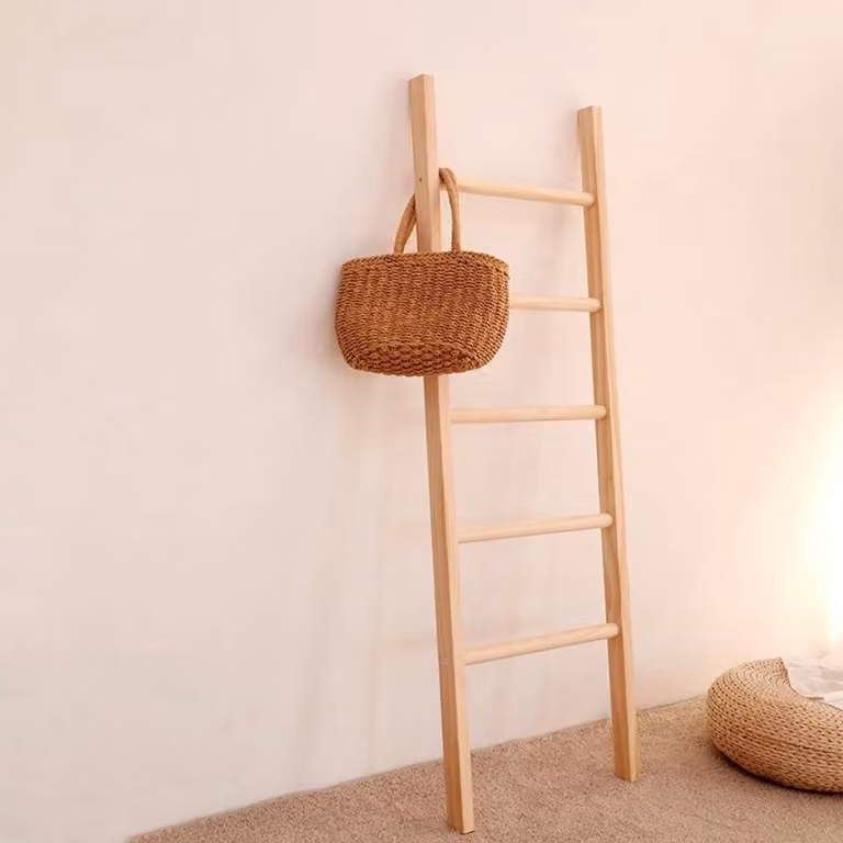 Houten handdoekladder en dekenrek voor in de badkamer, slaapkamer of woonkamer, houtkleur