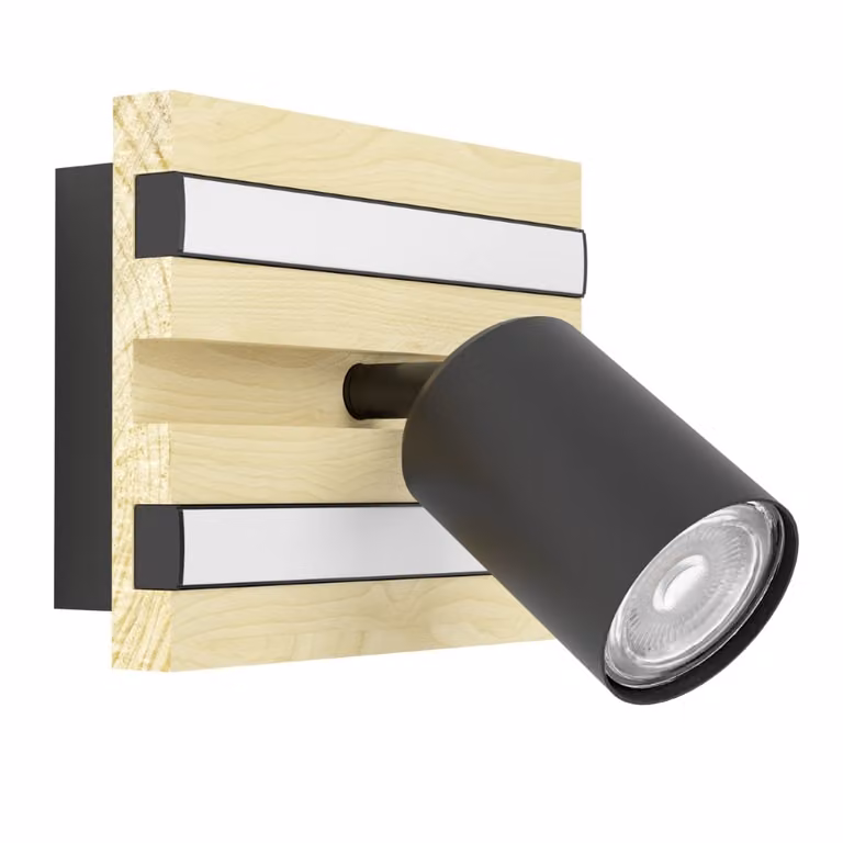 Stars of Light Gesteira LED-wandlamp zwart met hout B: 16 cm, D: 15 cm, H: 13 cm