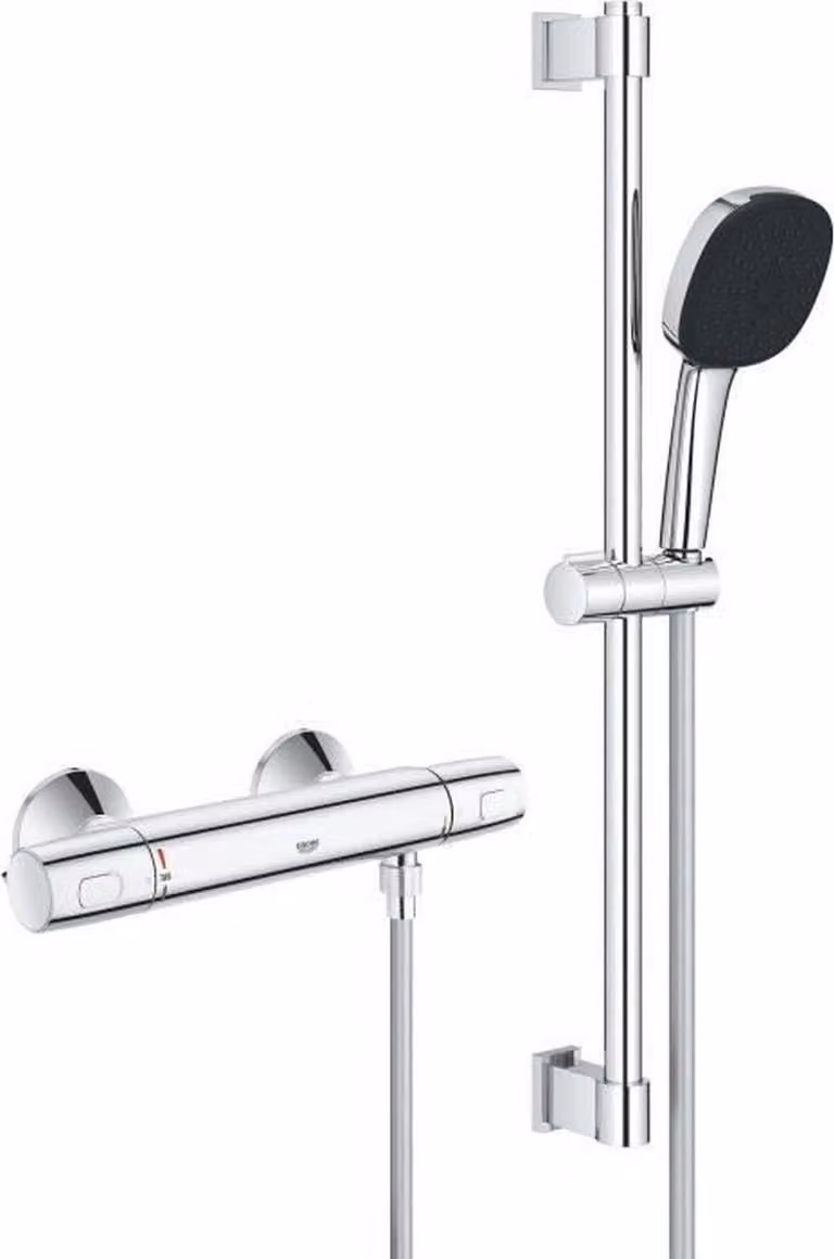 Grohe doucheset met thermostatische mengkraan, 3-straals douchekop, 60 cm stang en flexibele slang, chroom
