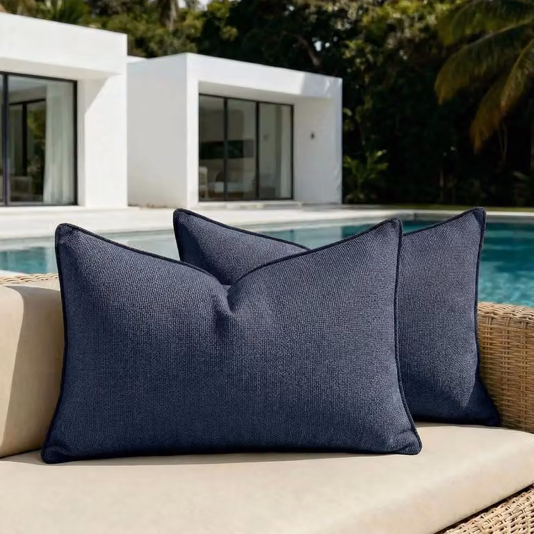 SnelShoppen Pack van 2 Decoratieve Kussenhoezen Marineblauw, Waterdicht Chenille, B/D/H: 60 x 30 cm