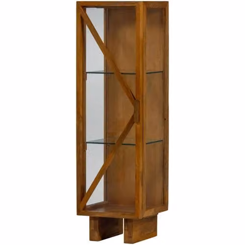 WOOOD Kella Kast met Glazen Deuren - Mango Hout - Bruin - H 137 x B 40 x D 39 cm