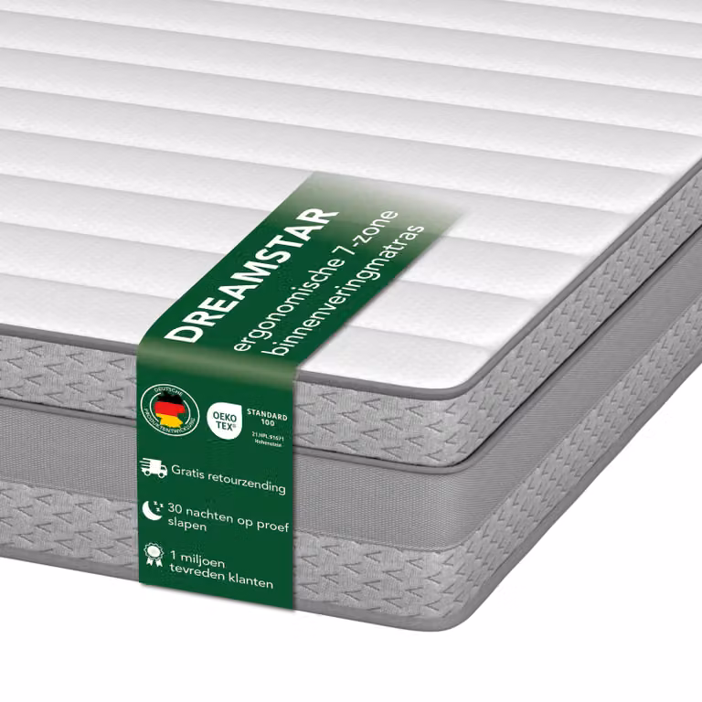 DREAMSTAR Matras met 7 zones, pocketvering en randversteviging, Medium stevigheid, 140 x 200 x 21 cm