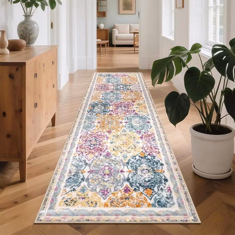 Enyhom Loper voor de gang en entree, Vintage Boho Shaggy Tapijt, Kleurrijk, 75 x 243 cm