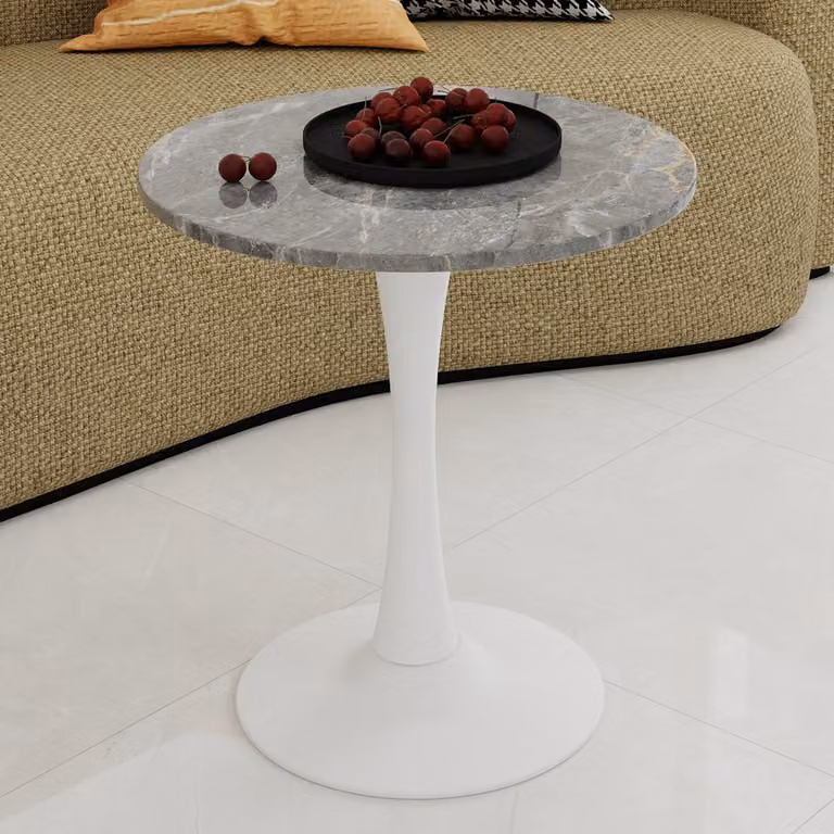 STILVORA Salontafel - Ronde Marmerlook Tafel met Slanke Hoge Poten - Antiek Wit/Grijs