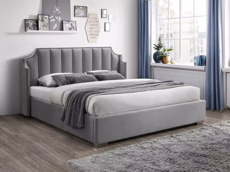TEOMIS Bed met opbergruimte en matras, Lichtgrijs Velours, B/D/H: 180 x 200 x 122,5 cm