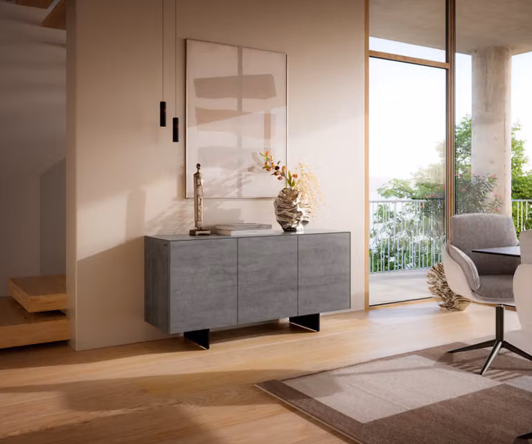 DELIFE Dressoir Cuor Modern Grijs en Zwart met Keramiek en Metaal Breedte: 150 cm