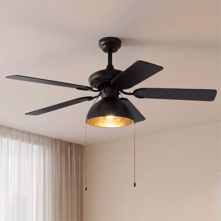Lucande Shamoian plafondventilator met verlichting, zwart en goud, Ø 130 cm