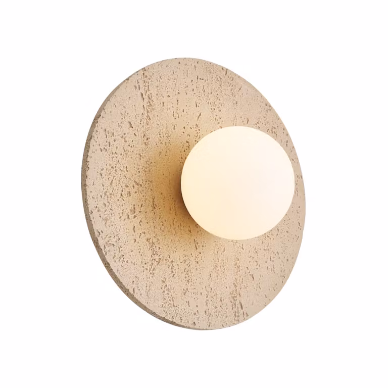 Qazqa Japandi wandlamp rond met natuursteen en opaal glas in beige en wit