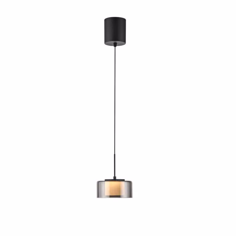 Paul Neuhaus Rika moderne hanglamp met zwart transparant glas en aluminium, dimbaar