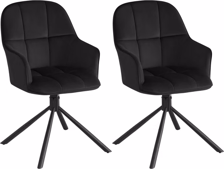 Set van 2 Luxe Draaibare Eetkamerstoelen in Zwart Velvet
