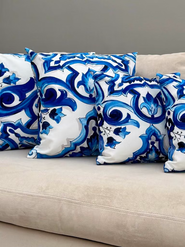 Eleganza Indoor & Outdoor Kussen Blauw/Wit B/D/H: 40 x 40 cm, 50 x 50 cm, 60 x 60 cm