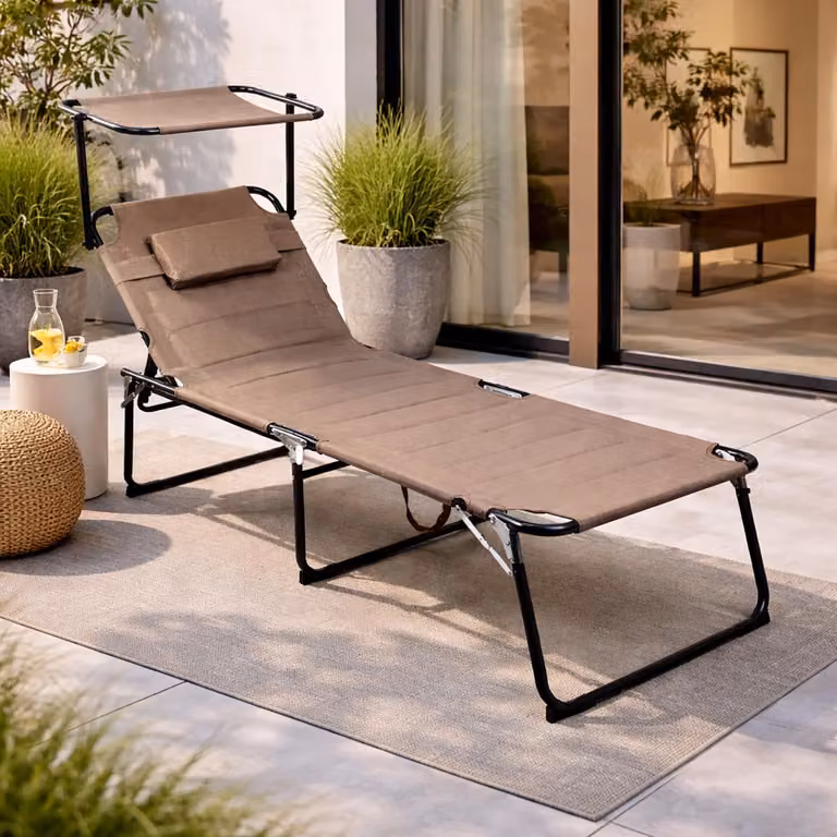 Mojawo XXL aluminium tuinstoel ligbed met dak, taupe, 200 x 70 cm