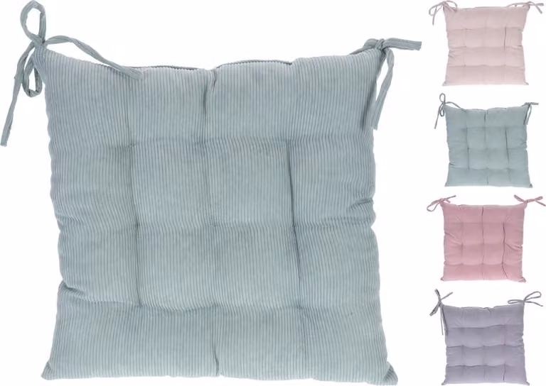 Rosanne stoelkussens corduroy met 2 lintjes - Ivoor - 40 x 40 cm