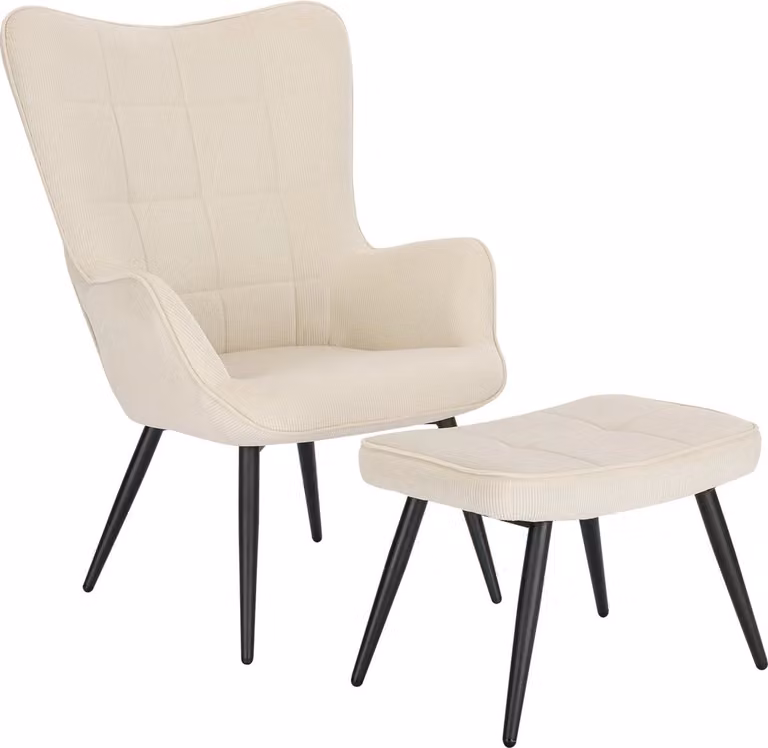 DHN Fauteuil met Voetsteun en Poef - Lounge Stoel voor de Woonkamer - Beige
