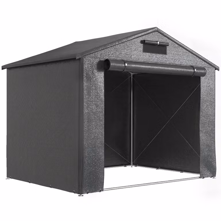 Outsunny tentgarage met UV30+ coating en oprolbare ritssluitingsdeur, donkergrijs, B: 247 cm, D: 180 cm, H: 202 cm