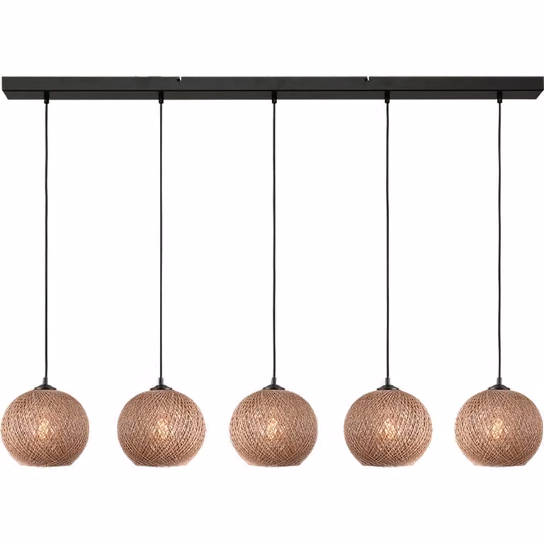 Masterlight Corda 5-lichts hanglamp van rotan in bruin, Ø 20 cm