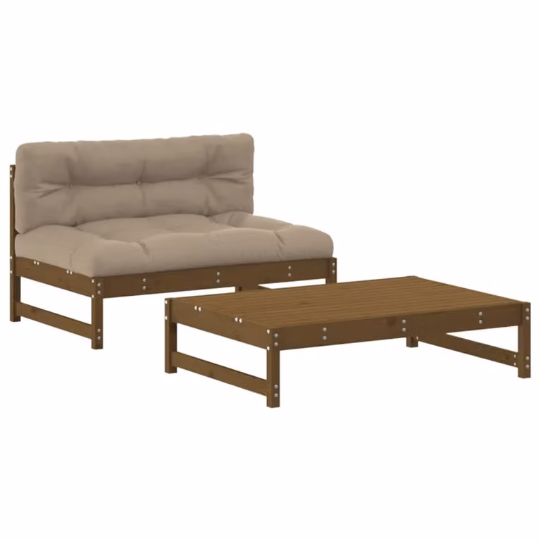 vidaXL 2-delige loungeset voor de tuin met kussens, honingbruin, massief hout, rustiek design