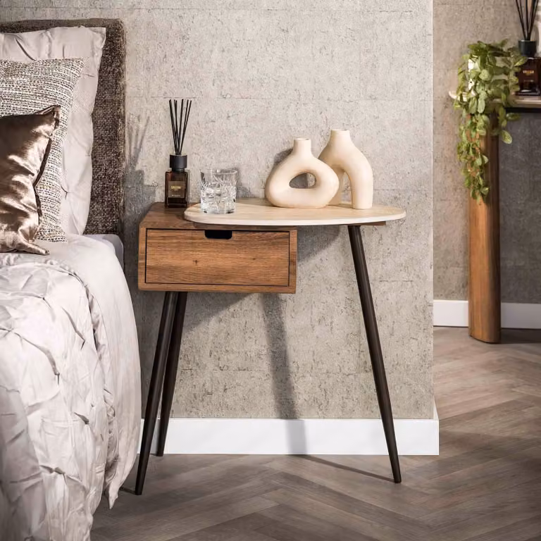 WoonStijl Nachtkastje Travino rechts met lade, beige/bruin/brons