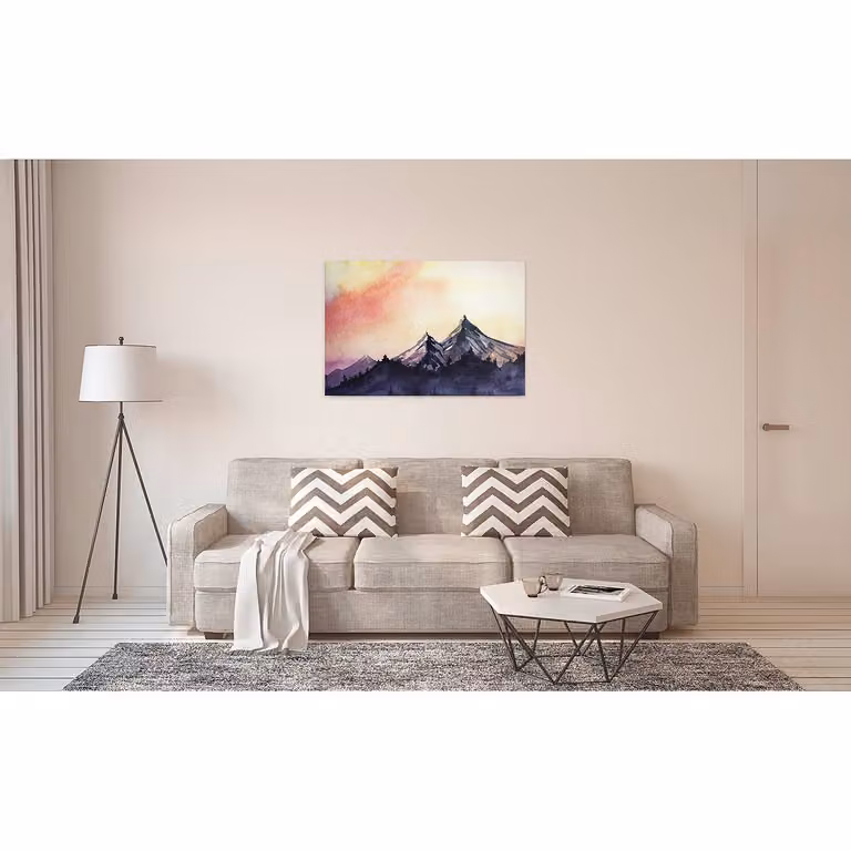 home24 Bergen Mountain Paint wanddecoratie geel, 90 x 60 cm