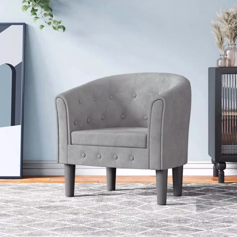 Moderne fauteuil voor volwassenen in lichtgrijs fluweel - B/D/H: 70 x 56 x 68 cm