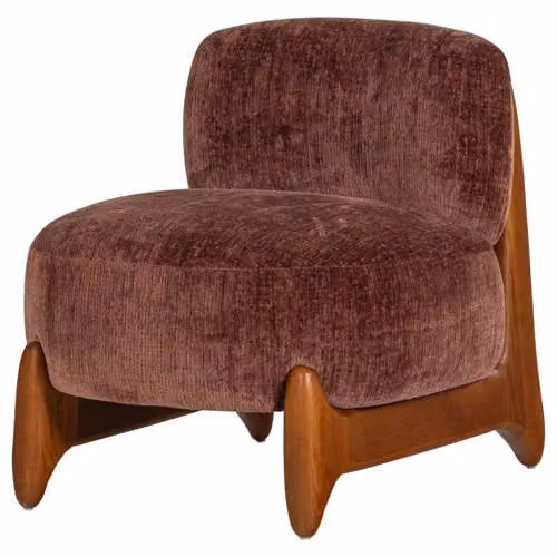 WOOOD Runi Fauteuil - Hout/Velvet - Paars/Bruin - B/D/H: 69 x 64 x 72 cm