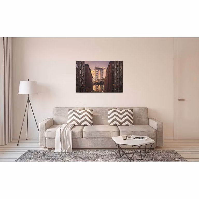home24 Brooklyn Bridge wanddecoratie, bruin en meerkleurig, 90 x 60 cm