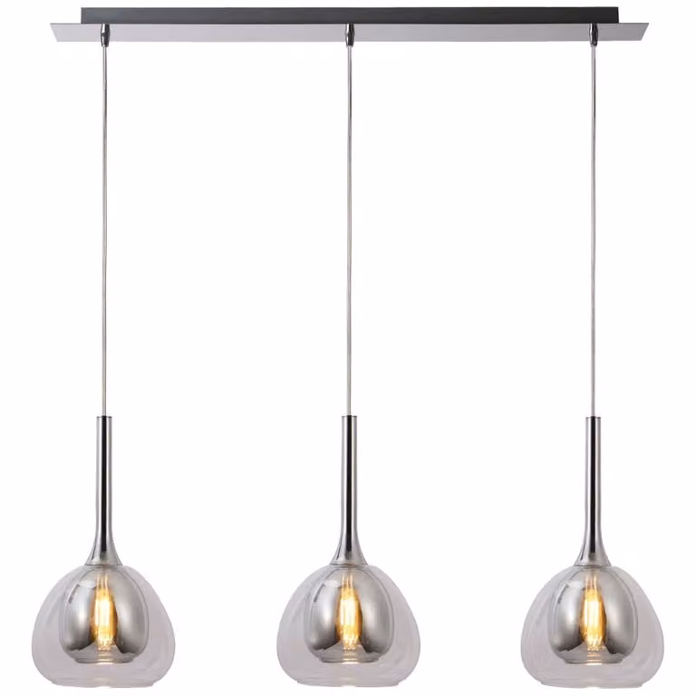 Brilliant Hadan hanglamp chroom en transparant glas, hoogte verstelbaar, B/D/H: 66 x 120 x 16 cm