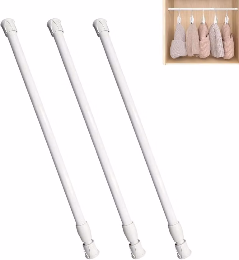 Set van 3 telescopische gordijnstangen zonder boren voor ramen en kasten, 30-50 cm