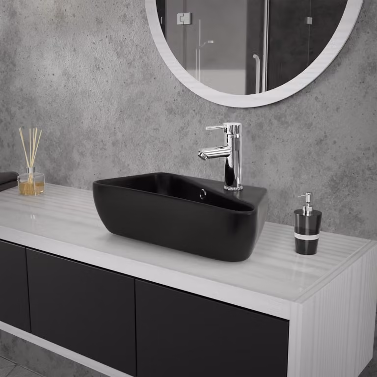 LuxeBath opzetwastafel rechthoekig zwart keramiek B/D/H: 45 x 27 x 13 cm