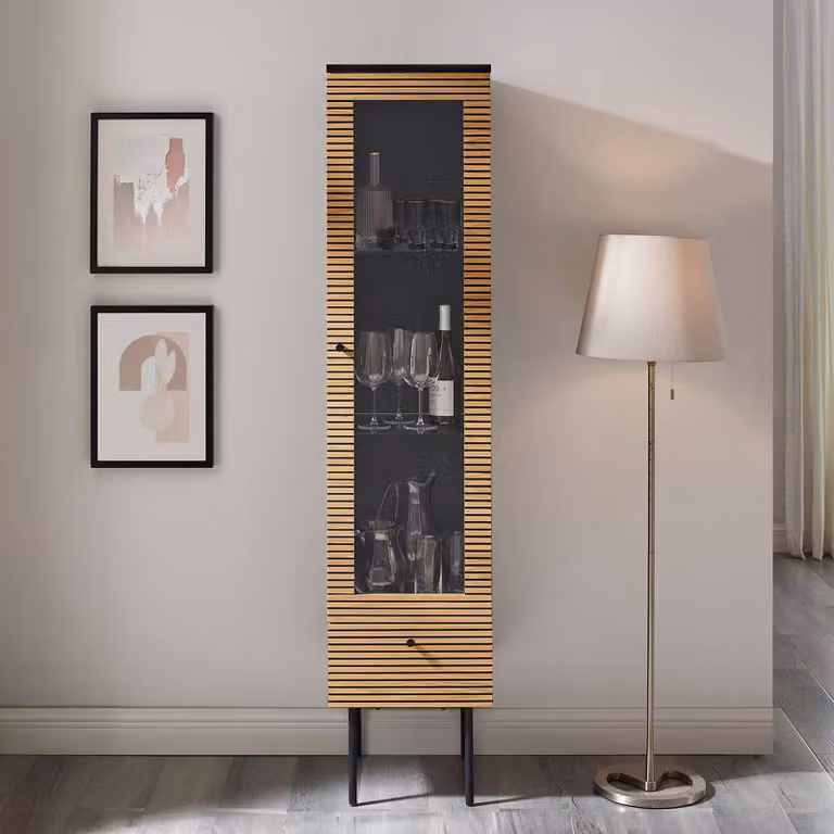 Artistiq Living Vitrinekast Shoua Bruin met Glazen Deuren en Soft-close
