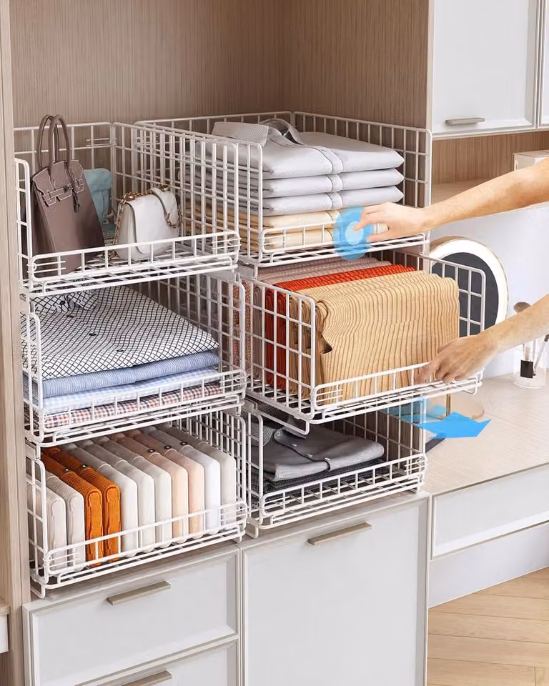 UMDONX Kast Organizer Kledingkast Opbergsysteem voor Garderobe, Keuken of Woonkamer - Wit, 6 Stuks